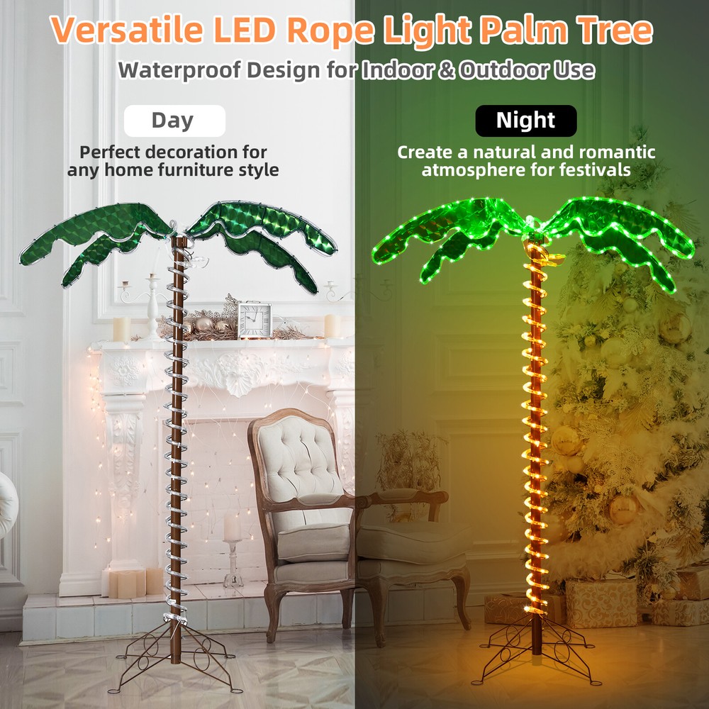 5 FT LED Rope Light Tropical Palm Tree Pre-Lit Artificial Palm Tree Decor