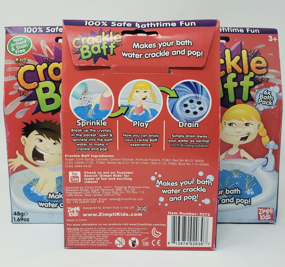 Crackle Baff - Makes Your Bath Water Crackle & Pop - 6x Bath Pack Each - 3 Boxes