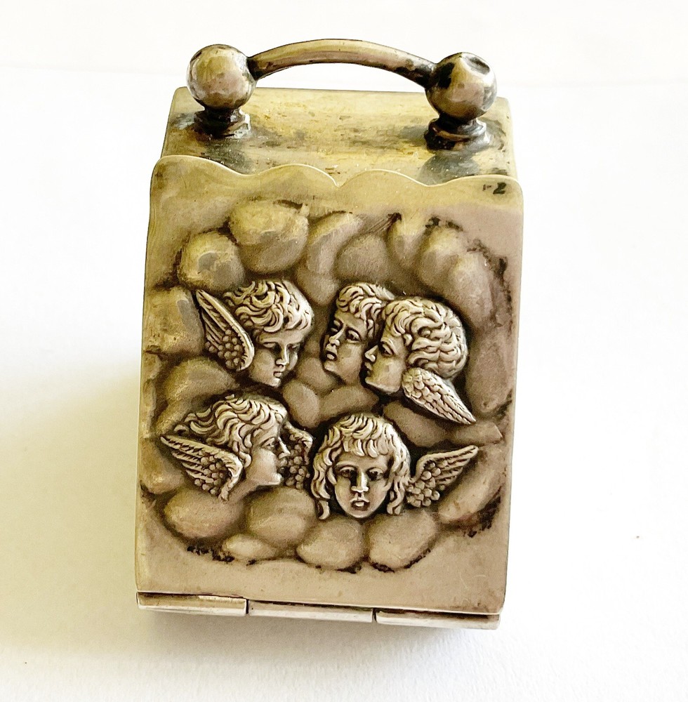 Antique Victorian Silver Thimble Holder Box With Cherubs