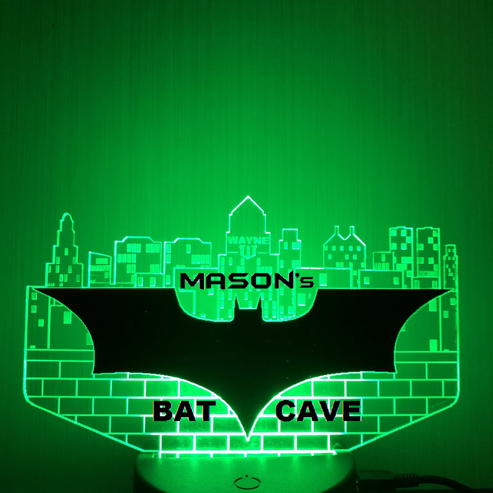 Dark Knight Batman Gotham medium PERSONALIZED acrylic night light w/wo LED base