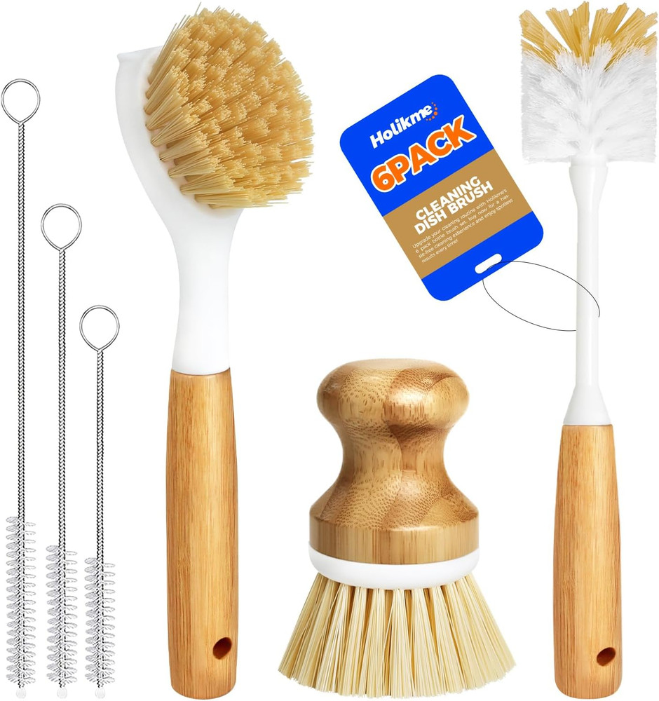 6 Pack Versatile Kitchen Cleaning Brushes for Dishes, Bottles, and Veggies