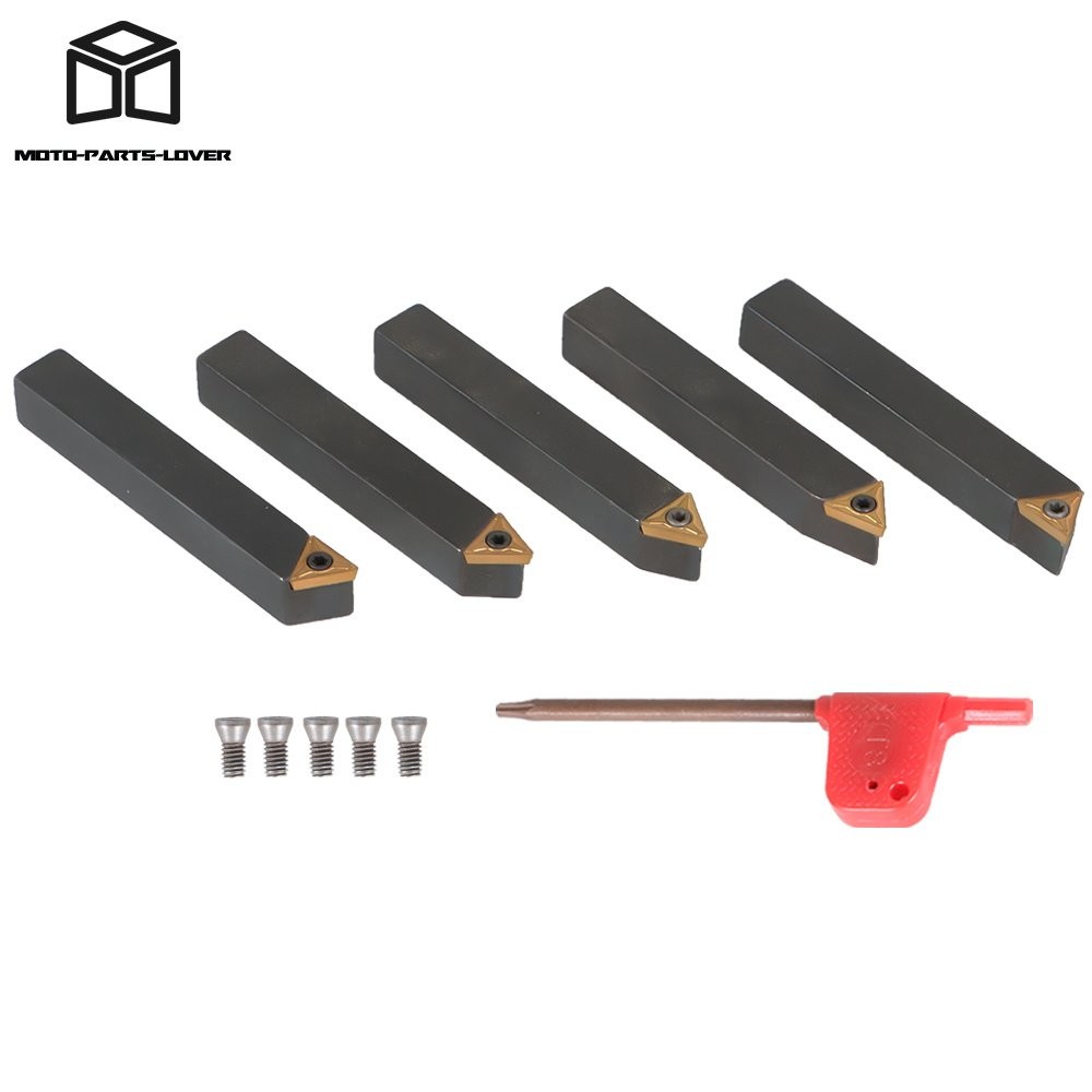 5 pcs 3/8" Carbide Indexable Turning Tool Bit With Carbide Inserts For Lathe