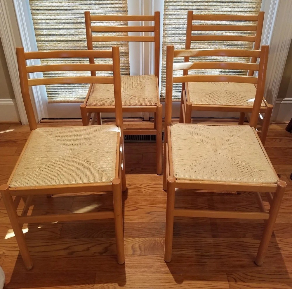5 Mid Century Maple Chairs With Woven Rush Seats