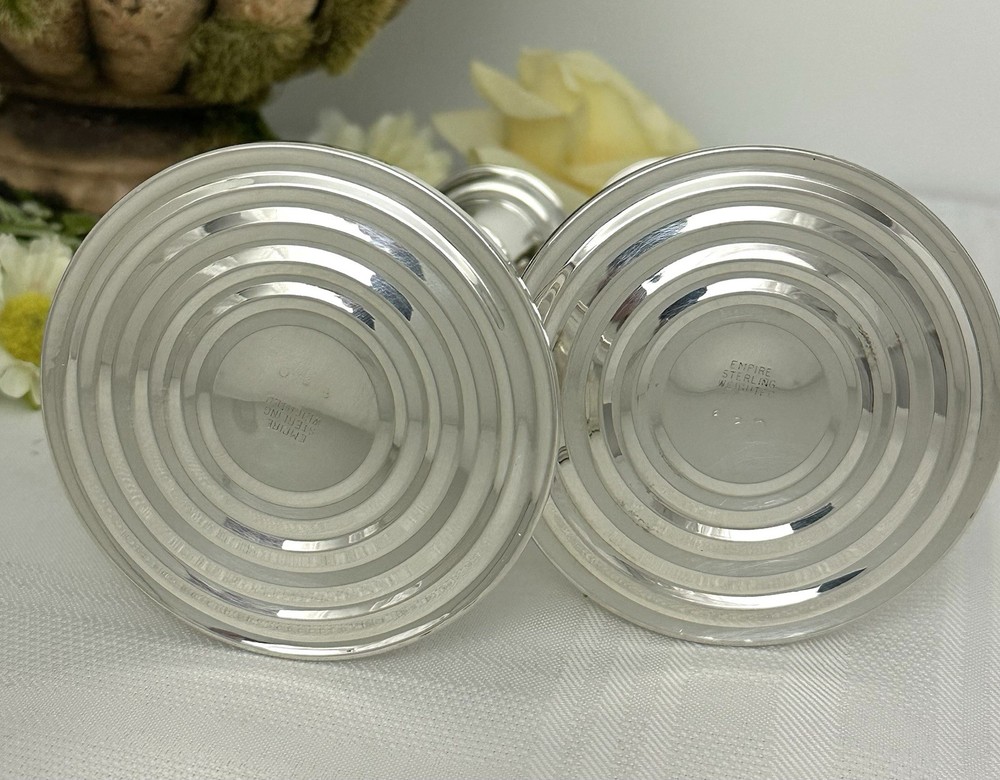 Sterling Silver Empire Candlesticks Pair Vintage Console Taper Holders