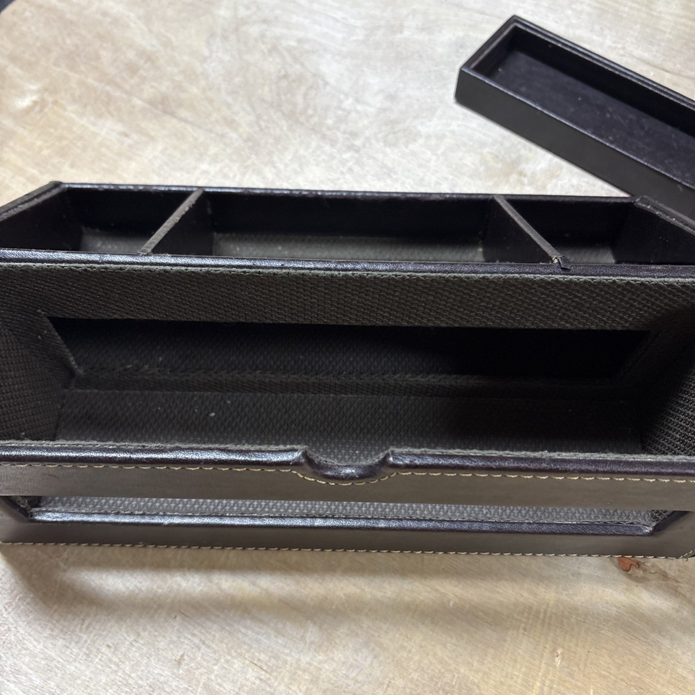 Brown Leather-like Electronics Charging Station Tabletop Valet