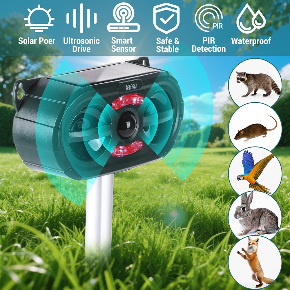 Solar Predator Strobe Light Red LED Deterrent Light Night Sonic Animal Repellers