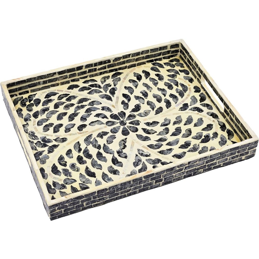 A&B Home 48753-BLAC Rectangular Capiz Black Tray