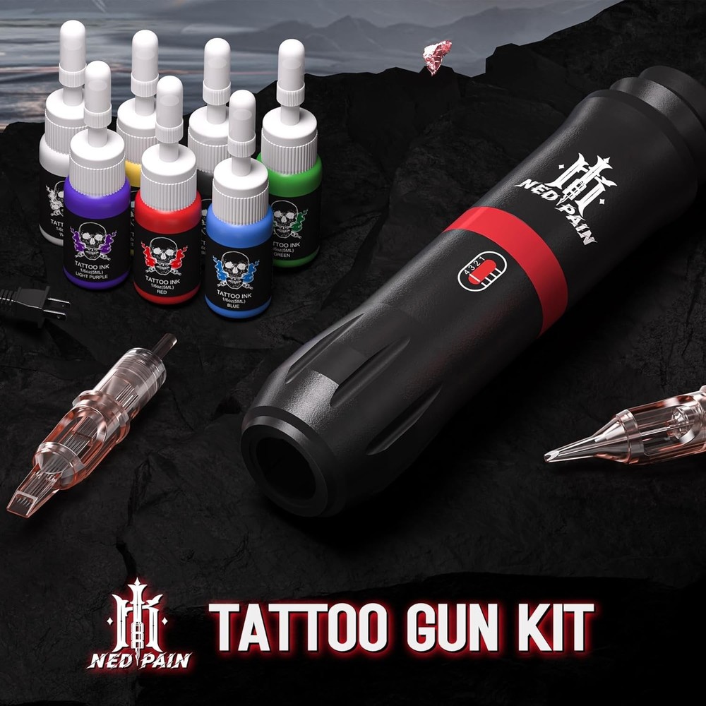 Wireless Tattoo Kit Complete for Beginners Pen Machine with Power Supply Needles