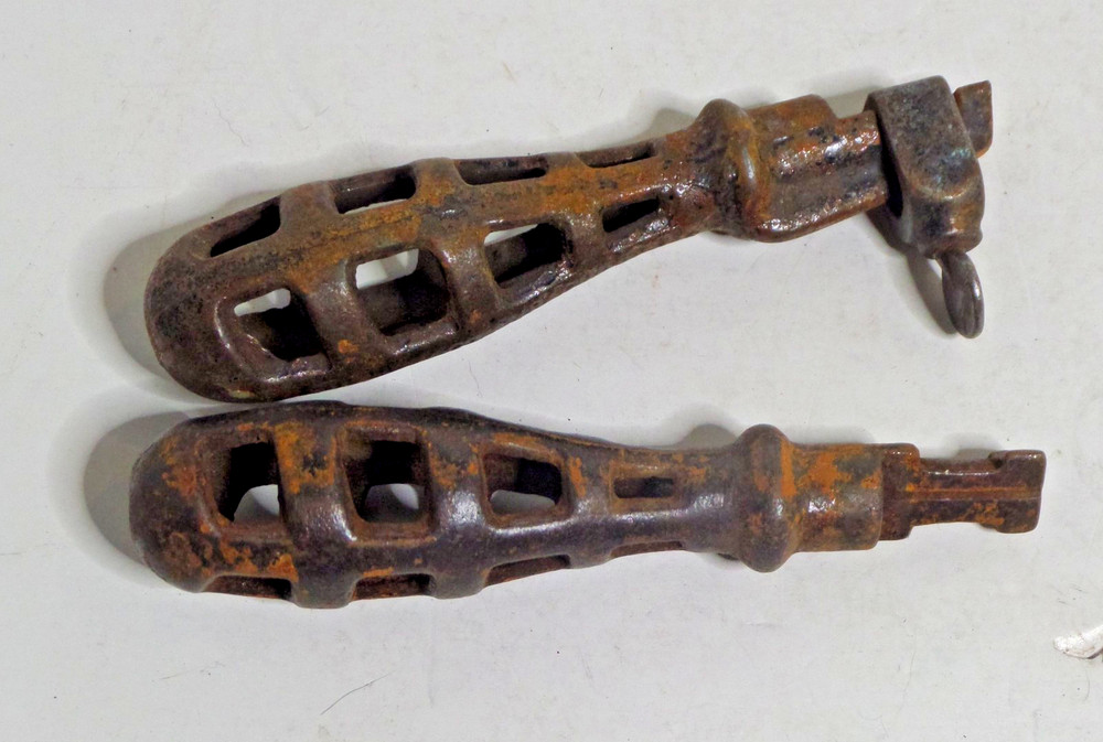 2 cast iron file handles vintage