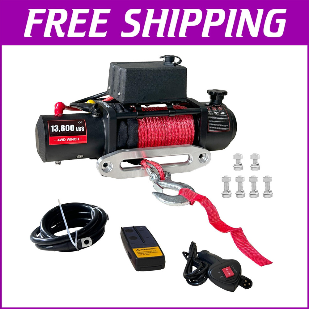 85ft Electric Winch 13800LBS 12V Synthetic Rope Towing Truck Trailer Winch 4WD