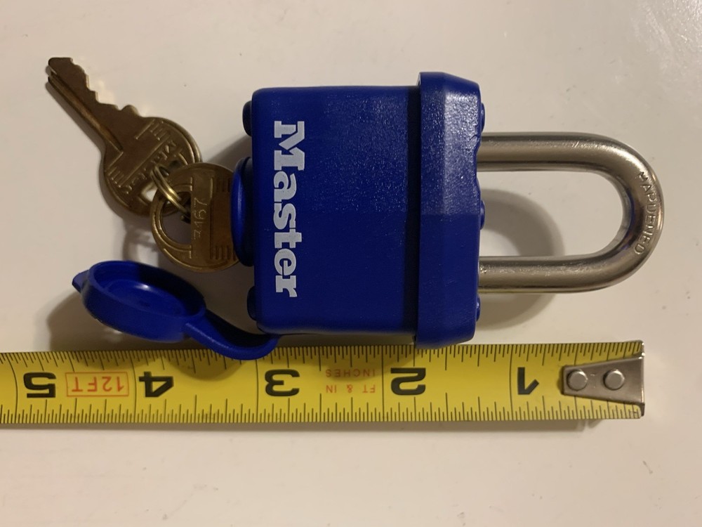 Master Lock Blue Pad Lock Tough Under Fire Keyed With 2 x Keys