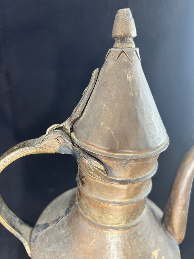 Antique Copper Middle Eastern Dallah Hammered Rustic Pitcher Pot Patina Handle