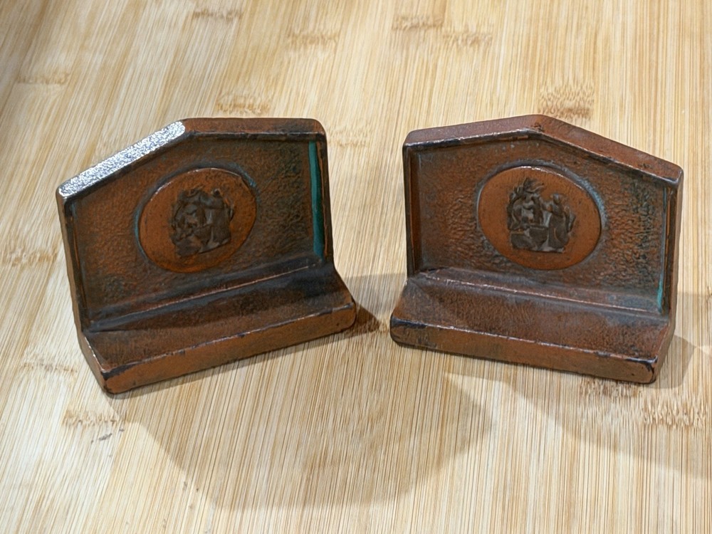 Antique Albany Foundry Cast Iron Book End Pair 4” Colonial Cauldron