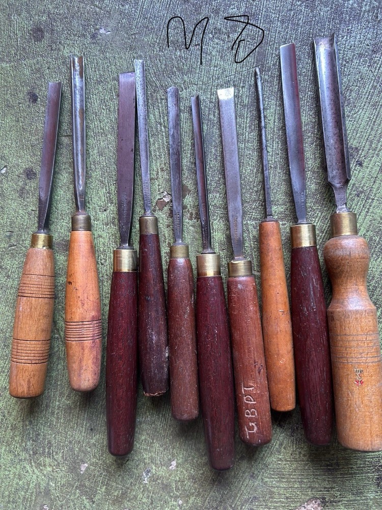 Set Of 10vintage Wood Carving Chisels Gouges Woodworking Old Tool