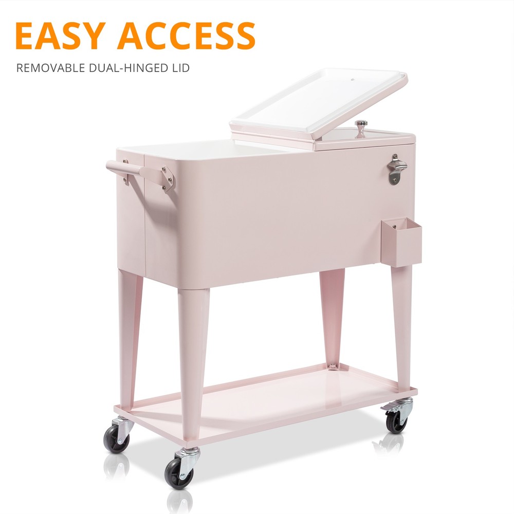 80QT Pink Outdoor Rolling Cooler