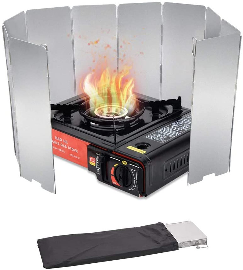 10 Plates Stove Windscreen, Aluminum Stove Windshield with Drawstring Bag, for C