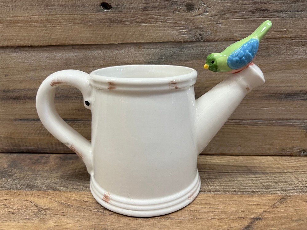 Birds On Watering Can Ceramic Planter 8" x 6"
