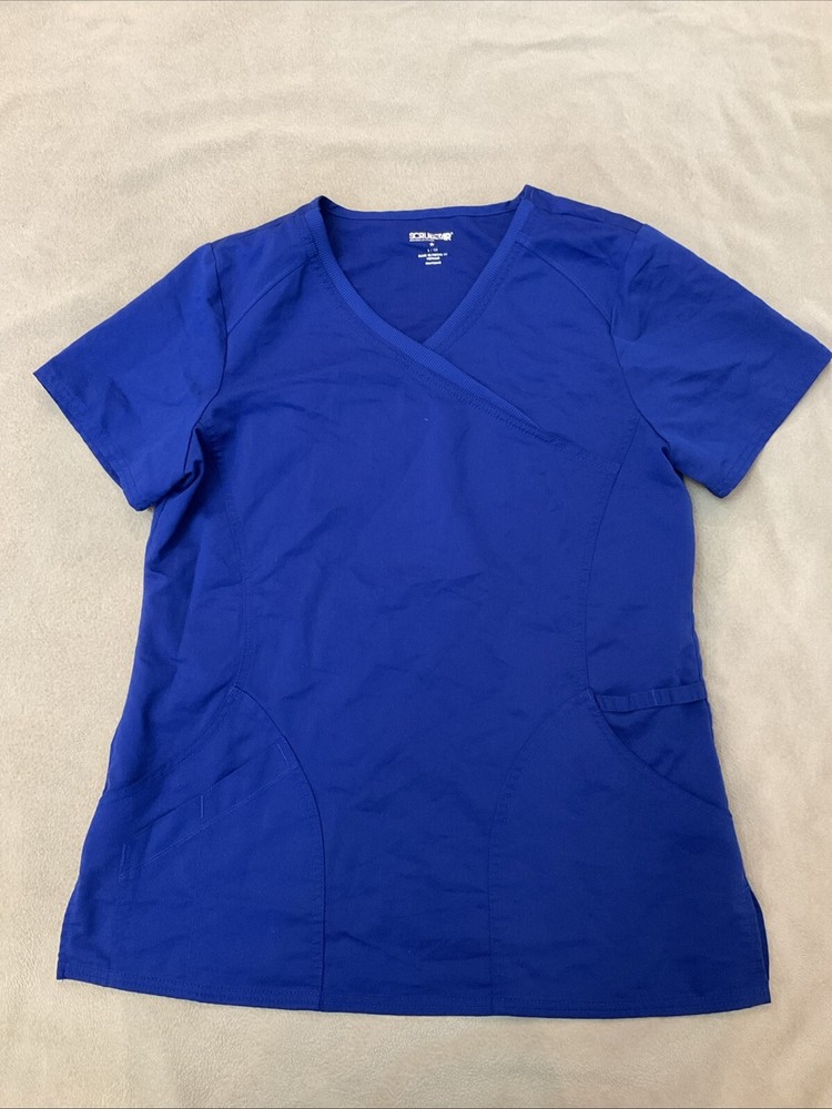 ScrubStar Small Womens Blue Solid Scrub Top