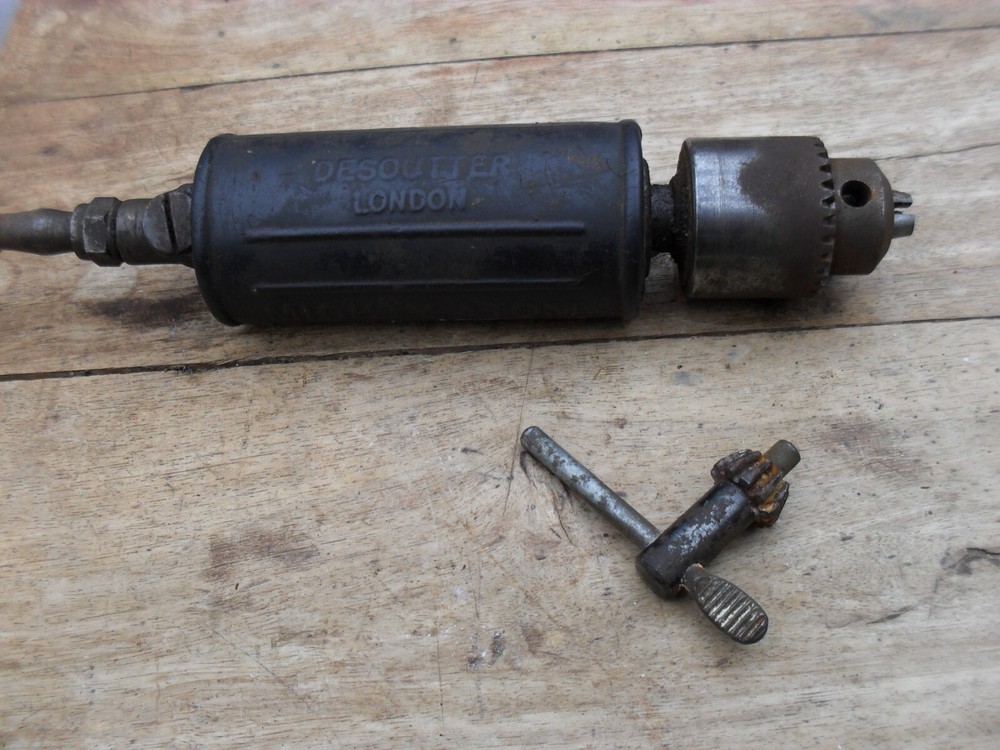 vintage desouter mighty atom air tool drill jacobs chuck with key
