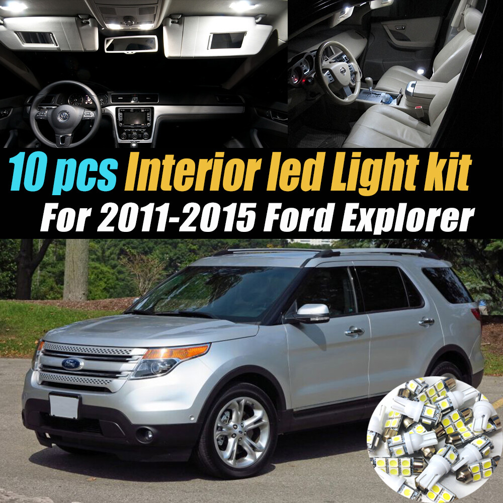 10Pc Car Interior LED Super White Light Bulb Kit for 2011-2015 Ford Explorer