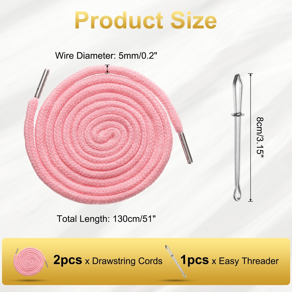 2pcs Drawstring Cords 51" Replacement Drawstring with Threader, Light Pink