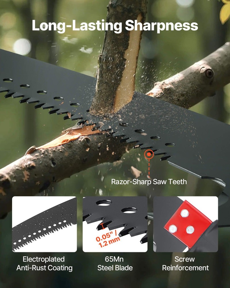 3.87-27ft Manual Tree Pruner with Sharp 65Mn Steel Dual-Hook Blade