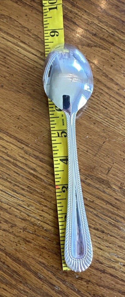WALLACE Wickham Deep Silverplate Serving Spoon Flatware Fan Bead 8.5”