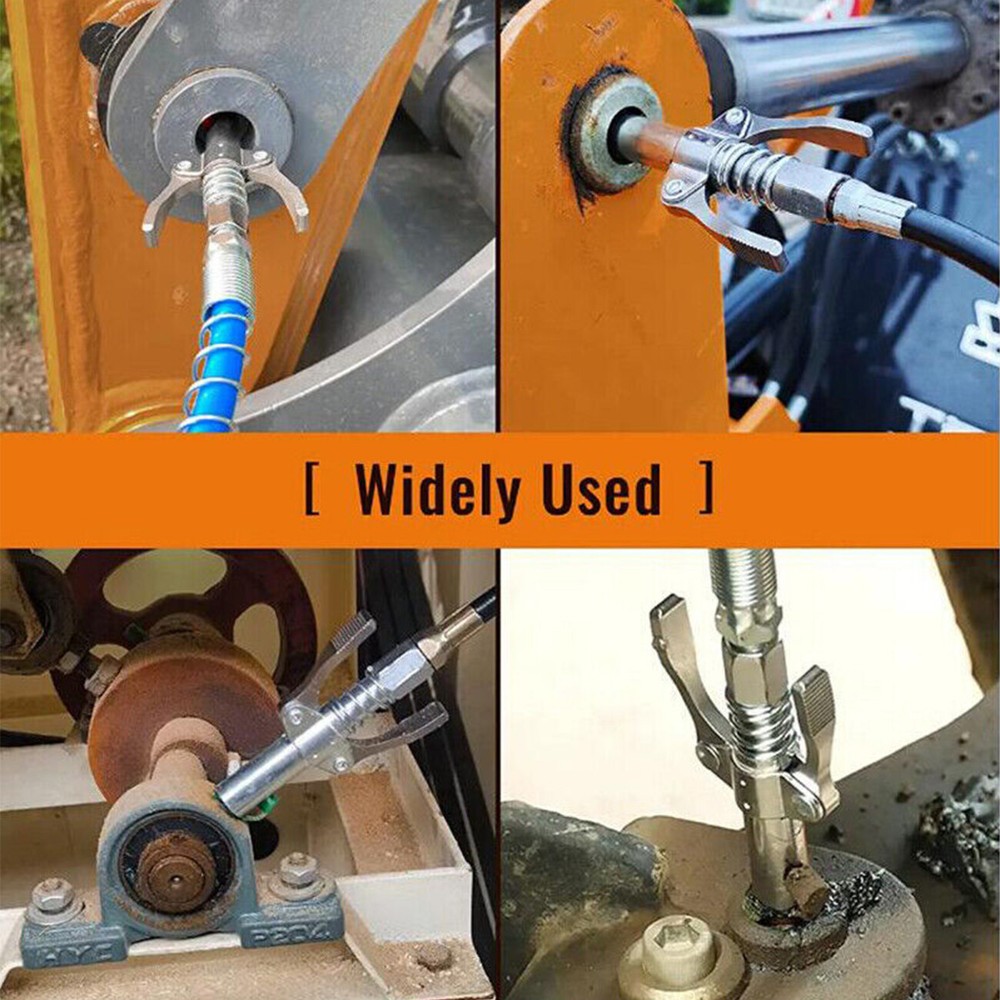 Grease Gun Coupler Double Handle High Pressure Quick Release Lock Nozzles w/Hose