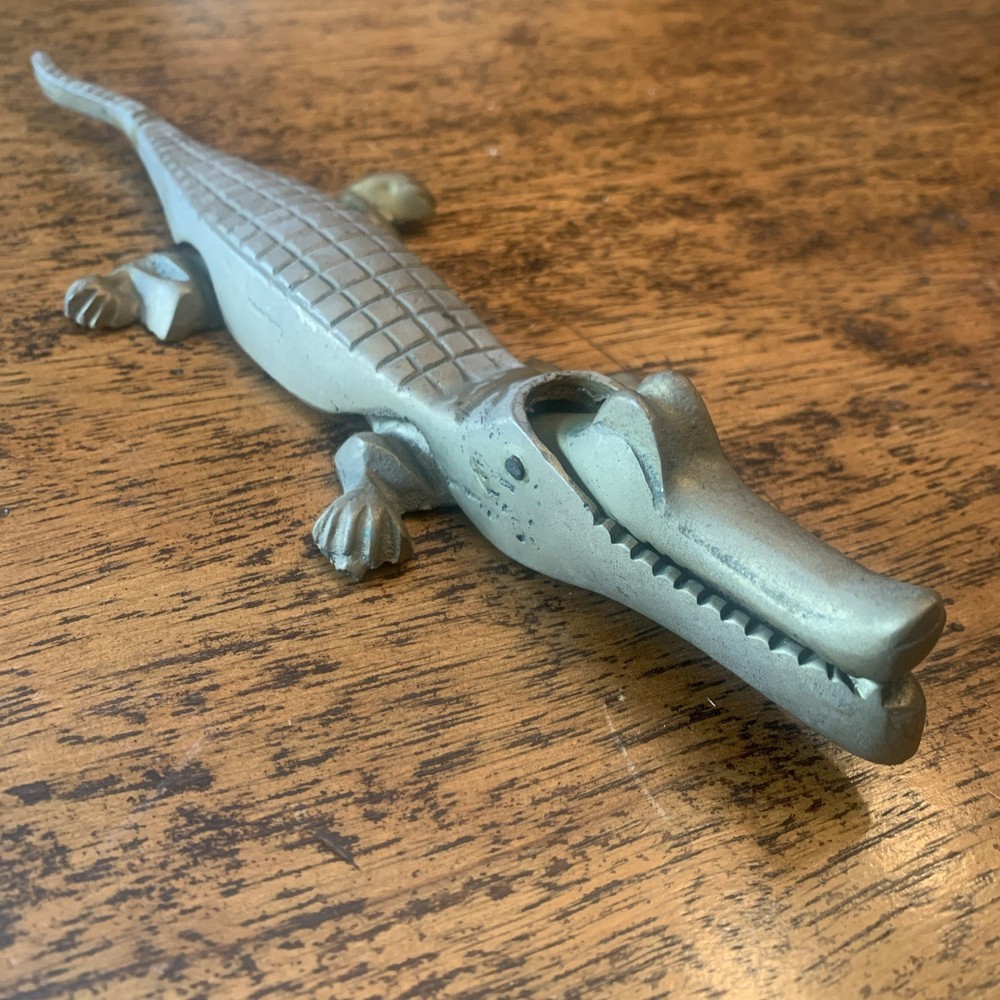 Vintage Brass Alligator / Crocodile Nutcracker 10"