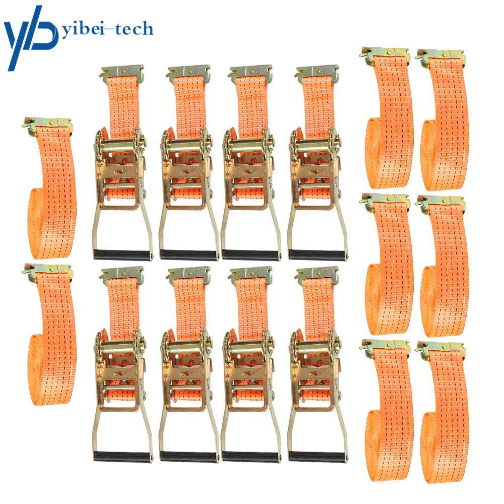 8 Pack 2"×15' Orange E-Track Ratchet 4400 lbs Polyester Heavy Duty Strap