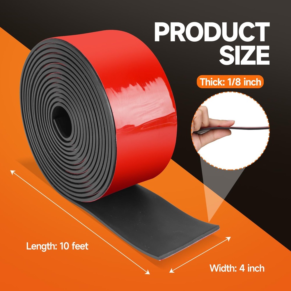 Neoprene Rubber Strips Adhesive Solid Sheets 4 Wide x 1/8 Thick x 10 Ft