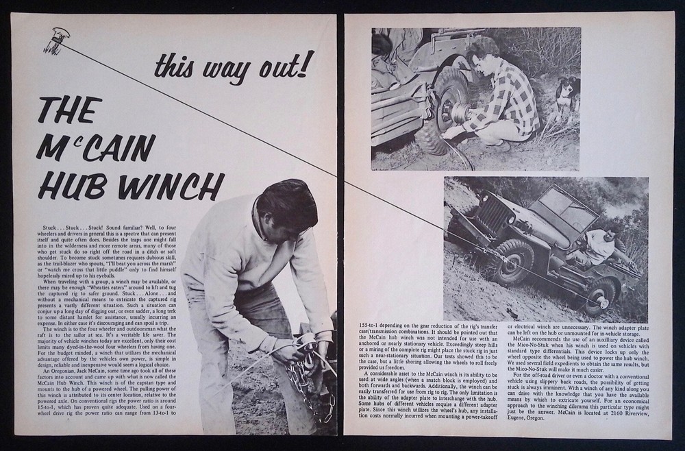 1969 McCain Hub Winch Vintage Tech Info Article "This Way Out!"