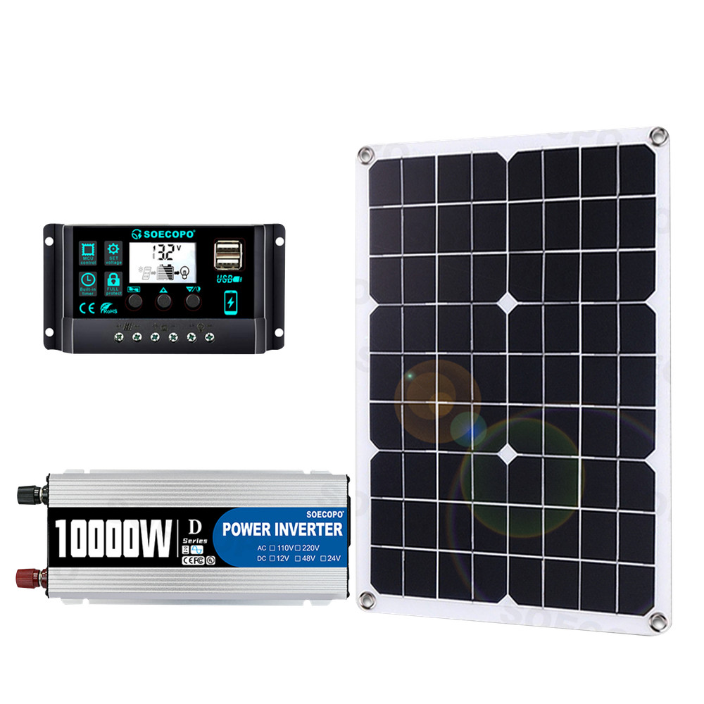 10000W Solar System DC12V to 110V Inverter 100A Controller 20W-500W Panel
