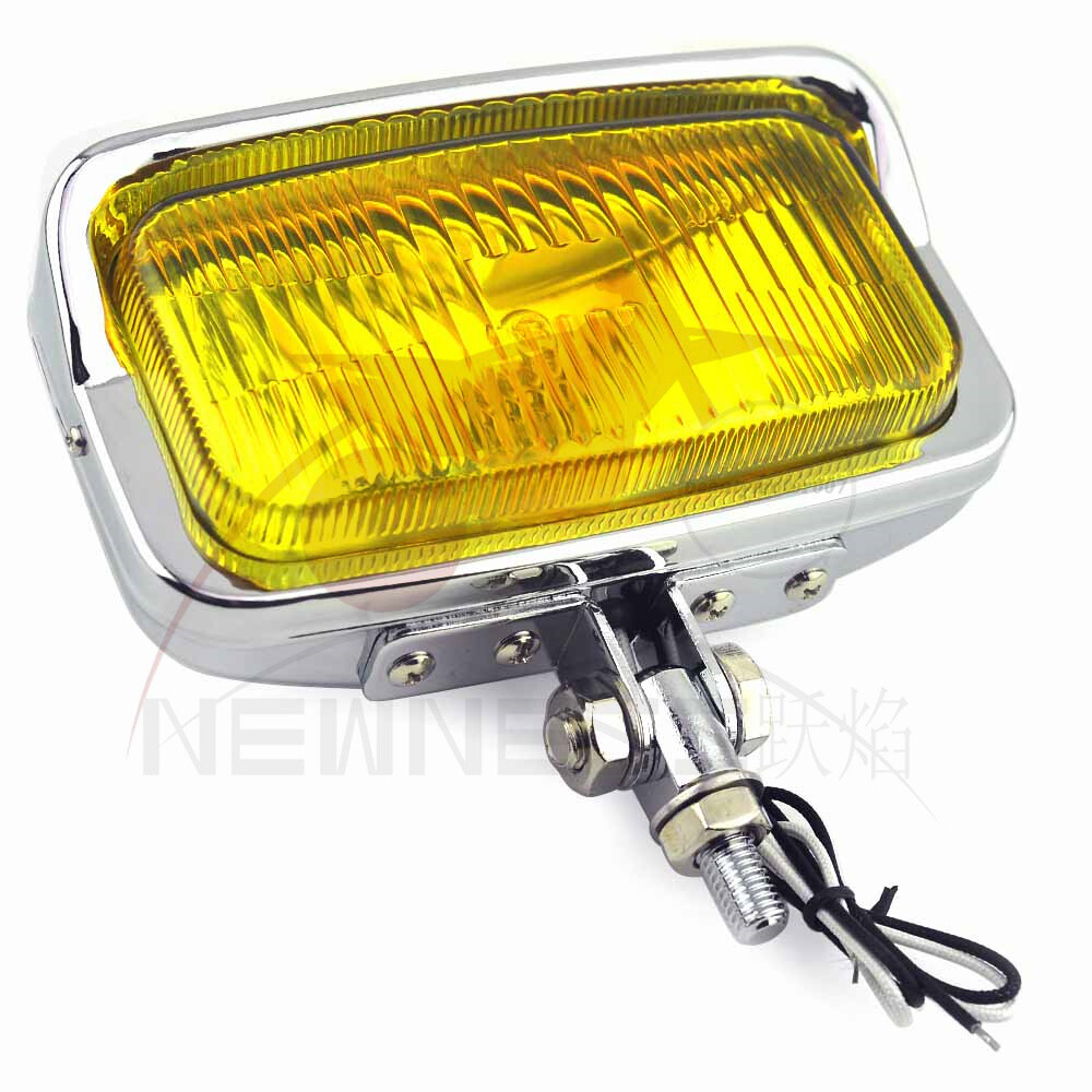 Motorcycle Headlight Square Chrome Amber Beam Halogen Lamp Bottom Mount Moto