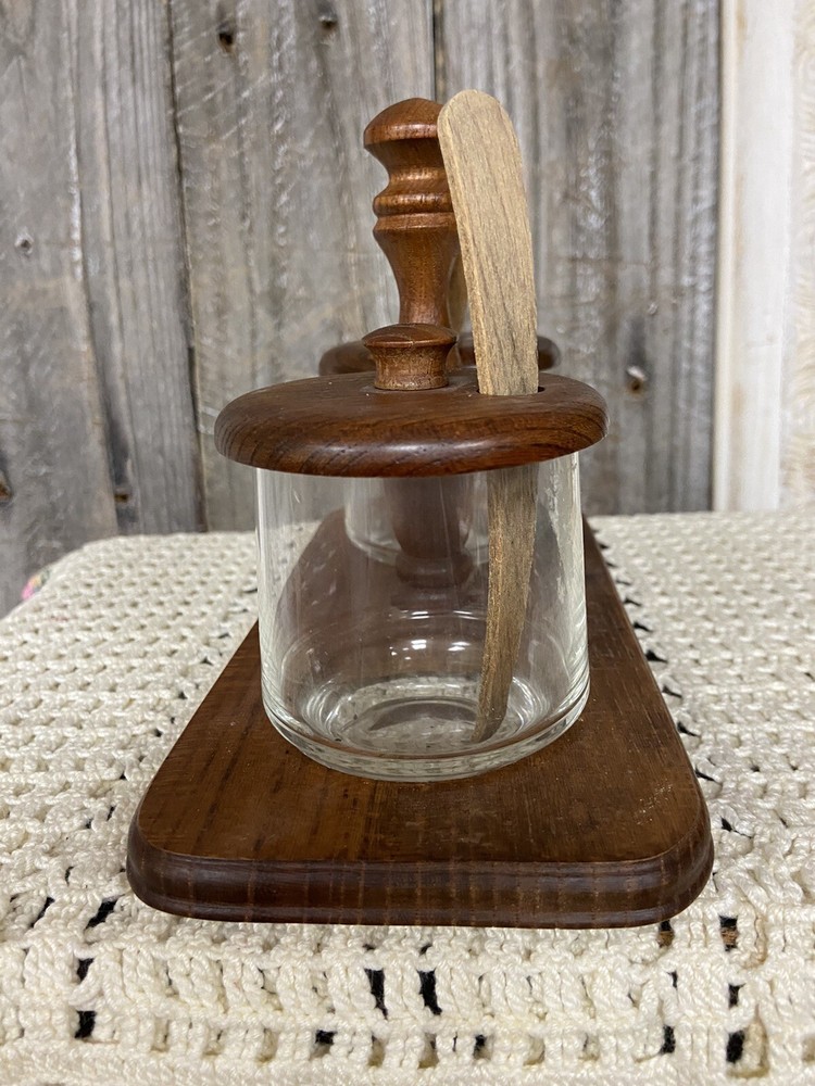 Vintage Mid Century Modern Wooden Complete Condiment Set