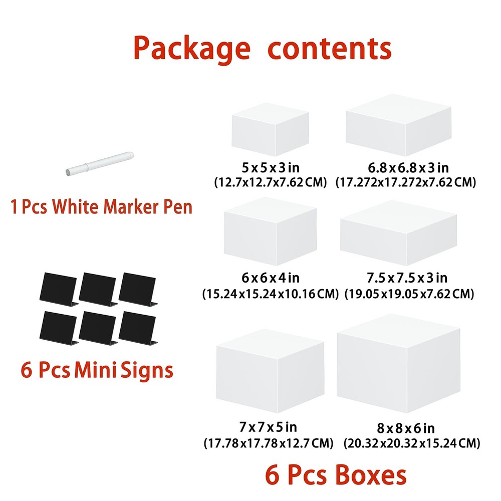 6 Pcs Medium-Sized White Acrylic Boxes for Display as Buffet Risers and Stand...