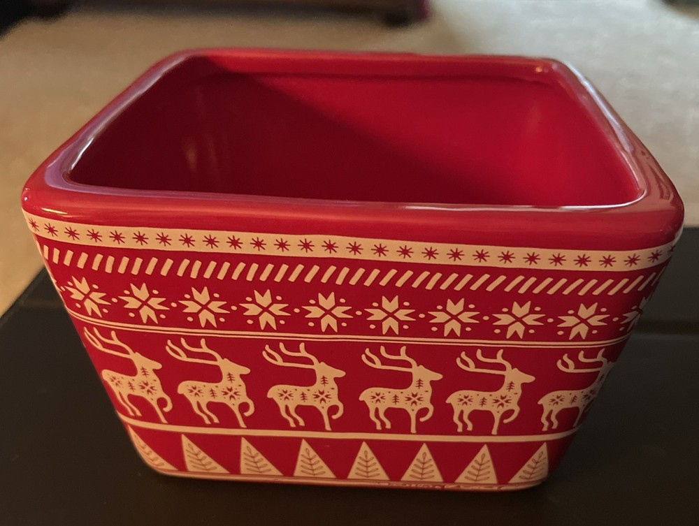 Small, Square Christmas Reindeer Bowl/Candy Dish