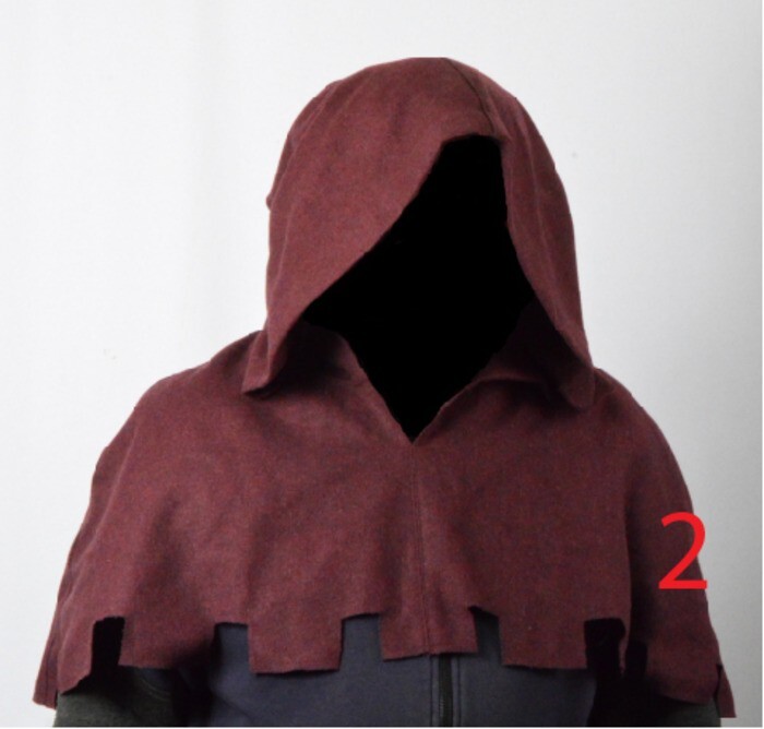 Medieval burgundy Viking wool hood.