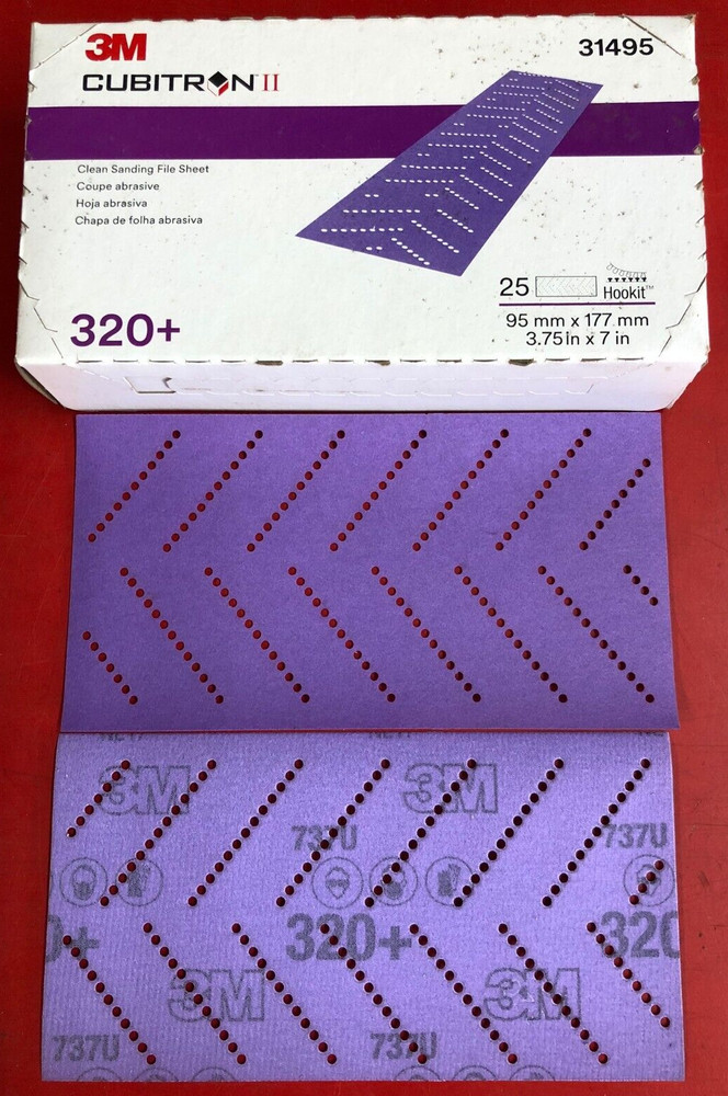 3M 31495 CUBITRON II HOOKIT CLEAN SANDING FILE (25) SHEETS 320+ GRIT 3.75" x 7"