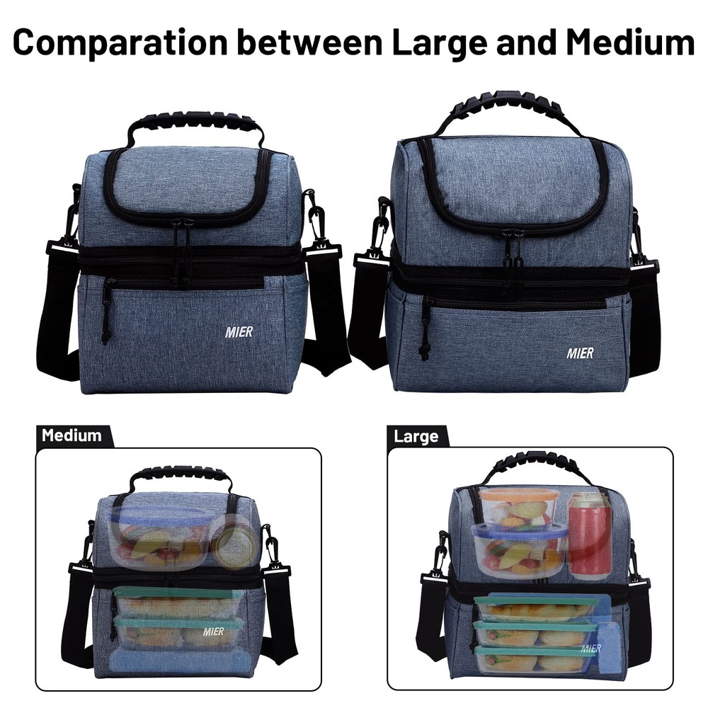 2 Compartment Lunch Bag Leakproof Insulated Cooler Bag Work Bluesteel Medium