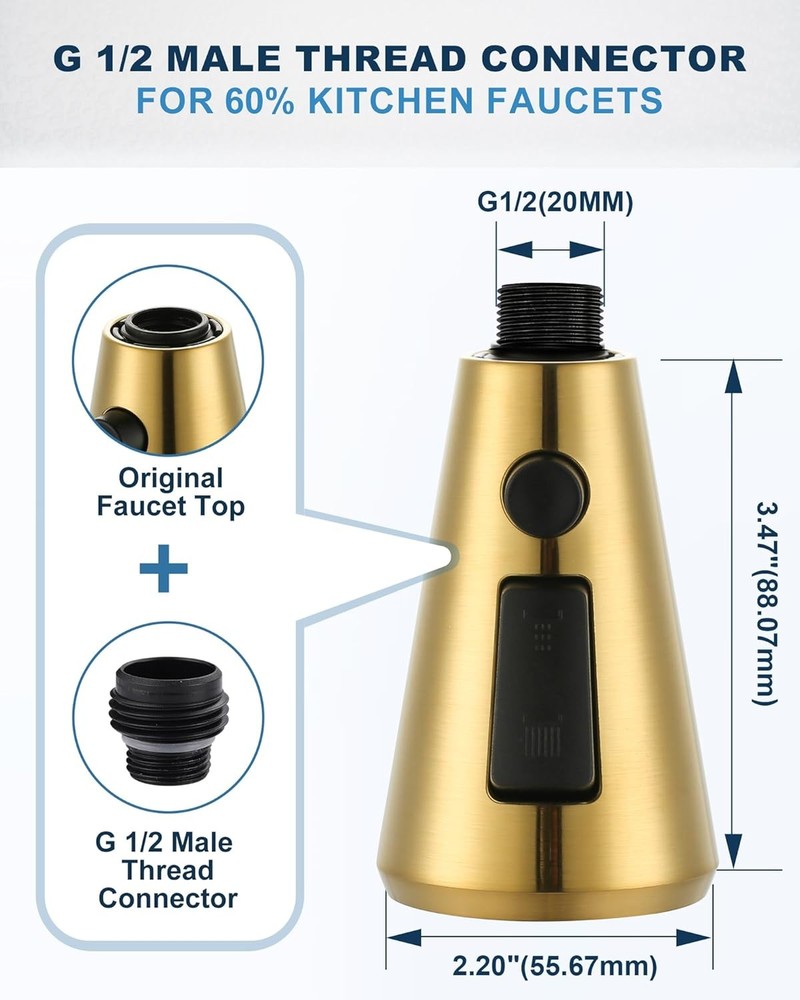 Pull Down Spray Head Replacement - for Kitchen Faucet Sprayer Head with 9 Adapte