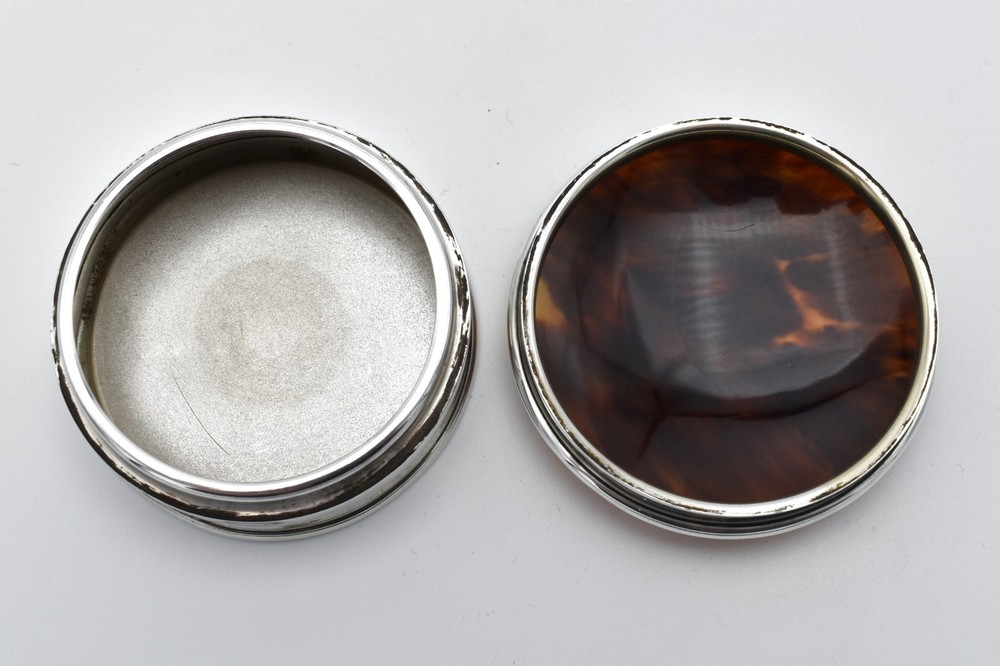 Antique Solid Silver Faux Tort Shell Powder Box Snuff Box 1921