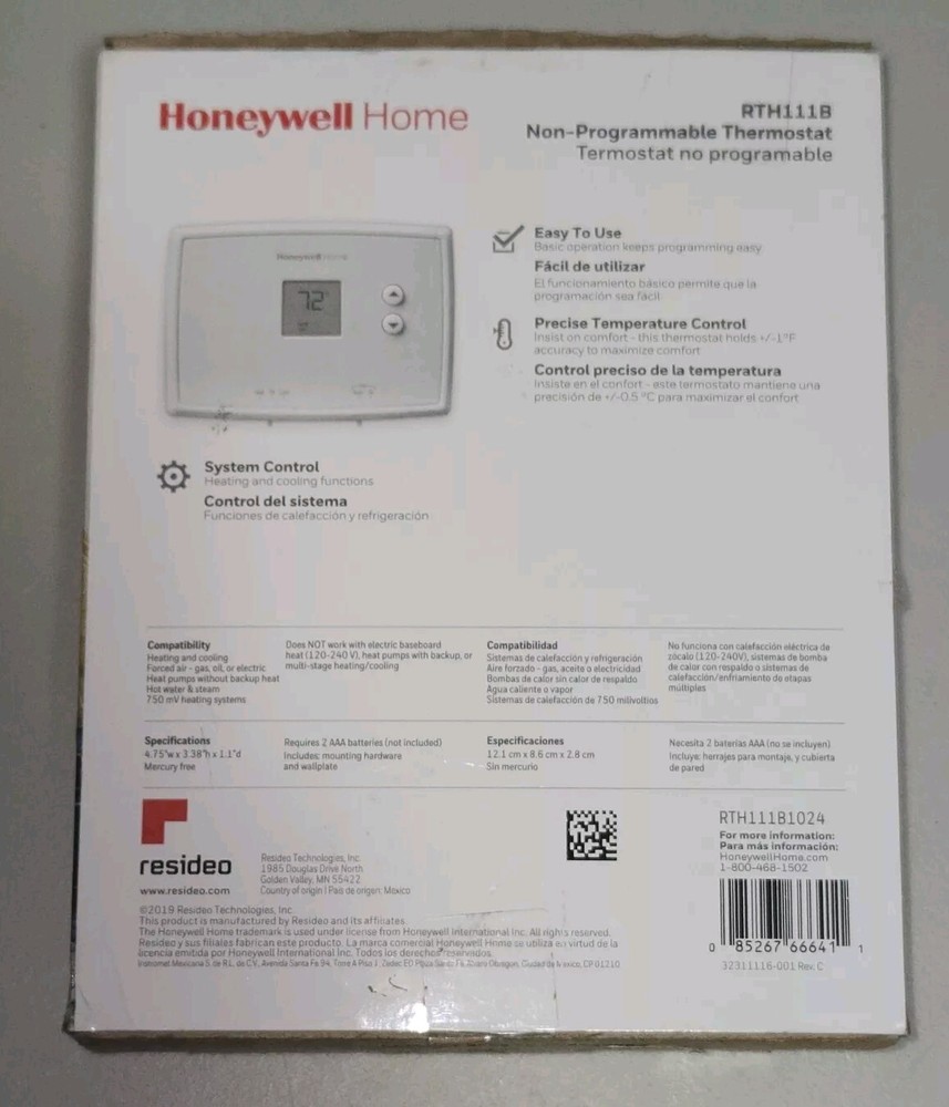 Honeywell RTH111B Digital Non-Programmable Thermostat - White Open Box Item