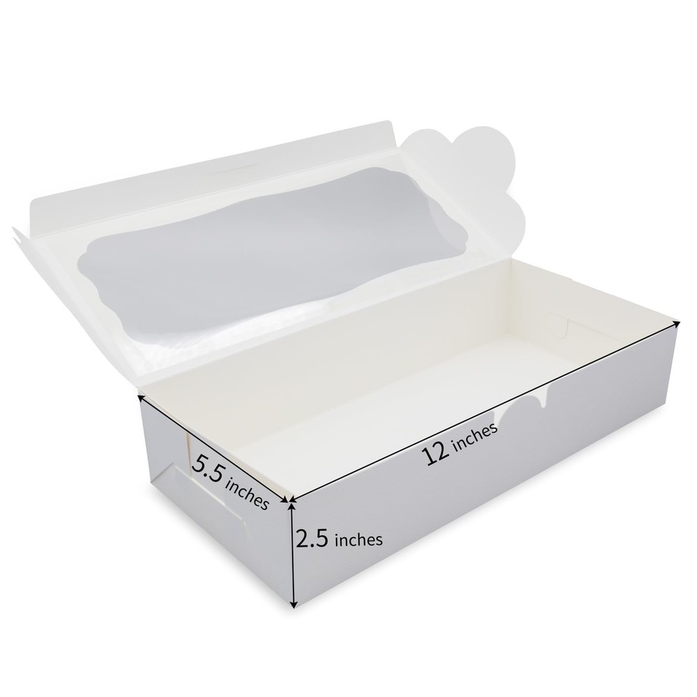 24pcs 12x5.5x2.5 Inch White Bakery Boxes Cookie Boxes Donut Boxes with Window...