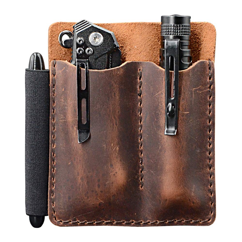EDC Leather Pocket Organizer, Slip, Knife Small, Chestnut