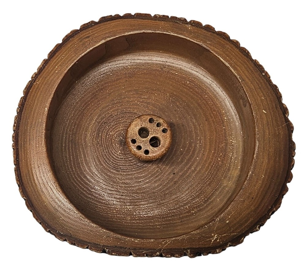 Vintage MCM Wood Nut Cracking Bowl Tree Bark Rustic Nutcracker Dish 9.5"