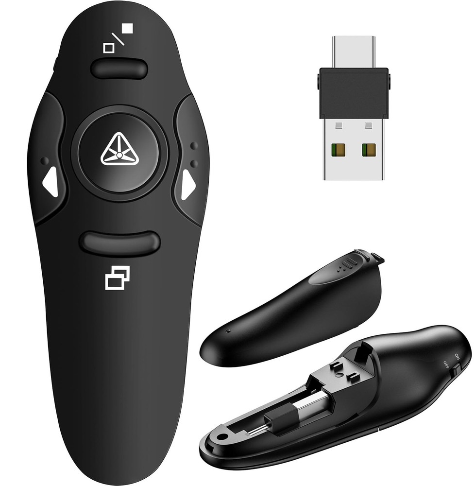 Presentation Remote Clicker, USB A & USB C Wireless Presenter for PowerPoint ...