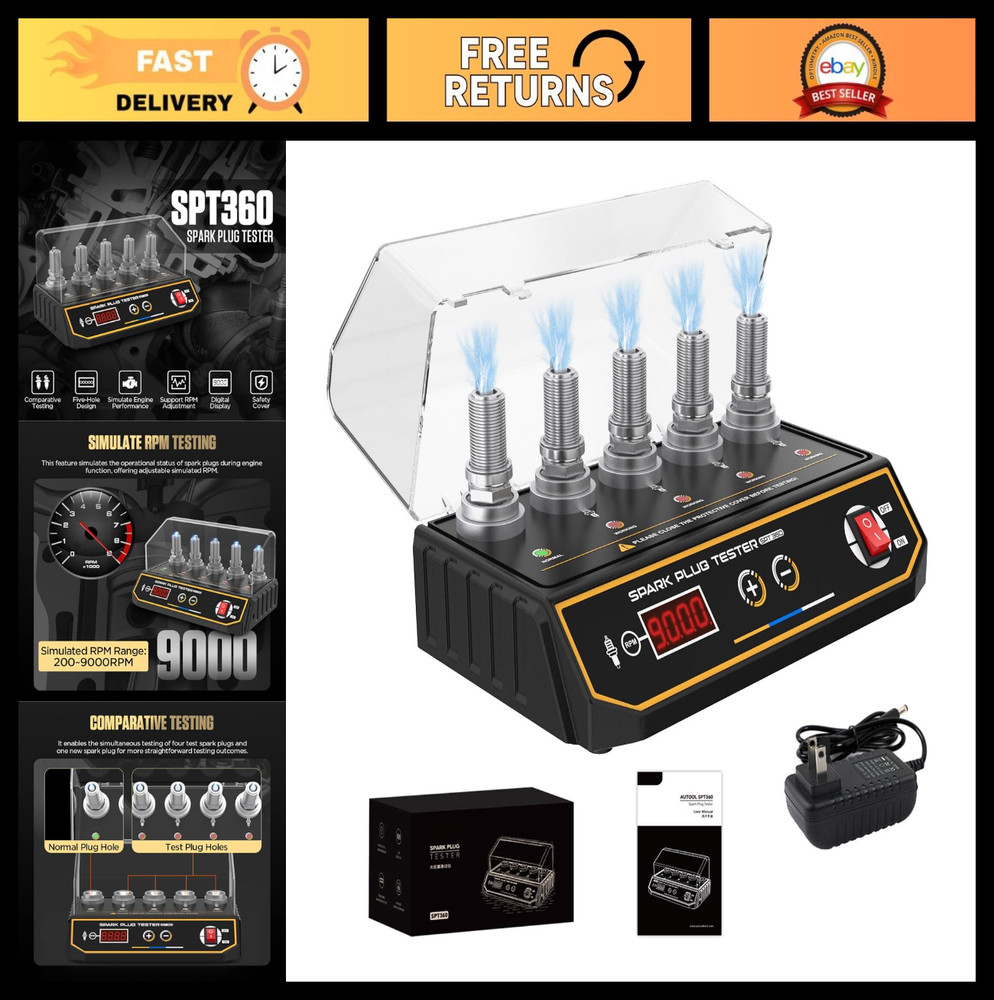 Adjustable 5-Hole Spark Plug Tester, Digital RPM 200-9999, Engine Ignition Coil