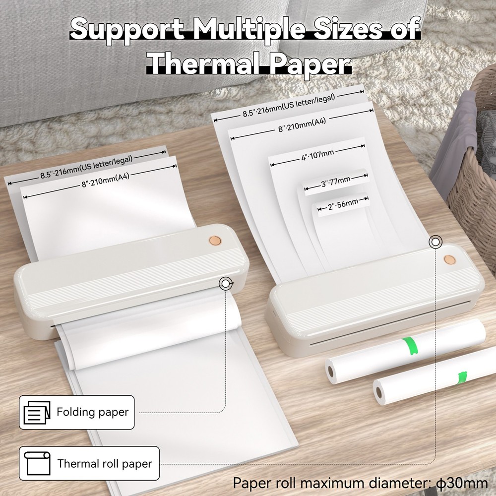 Bluetooth Label Printer Inkless Thermal Printer Multiple Printing Size for Home