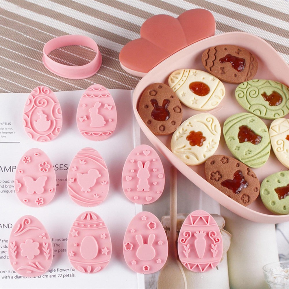 9PCSX Easter Cookie Stamp DIY Easter Bunny Egg 3D Baking Cookie Stamp Cake Mold